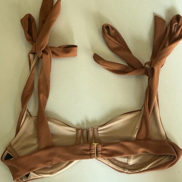 Beach Riot Blair Top Ribbed Underwire Bralette Bikini Top in Brown Size Large - Picture 2 of 3